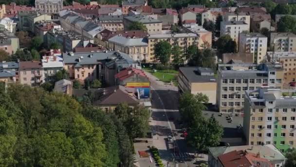 Kosciuszki Street Downtown Sanok Flygfoto Polen Högkvalitativ Film — Stockvideo