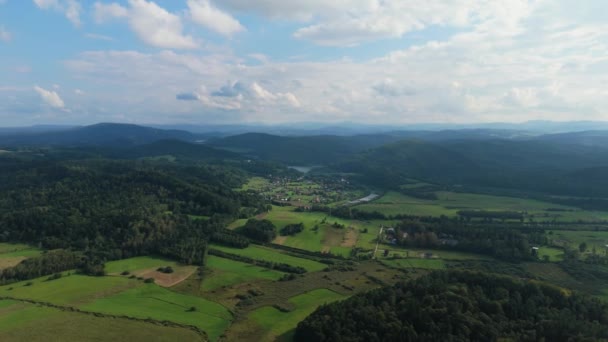 Prachtig Landschap Bergen Bieszczady Uherce Mineralne Luchtfoto View Polen Hoge — Stockvideo