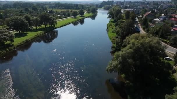 Güzel Peyzaj Nehri San Sanok Hava Manzarası Polonya Yüksek Kalite — Stok video