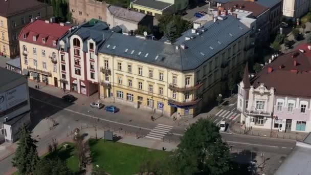 Schöne Altstadt Straße Sanok Luftaufnahme Polen Hochwertiges Filmmaterial — Stockvideo