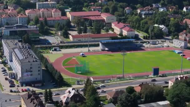 Lindo Estádio Paisagem Sanok Vista Aérea Polônia Imagens Alta Qualidade — Vídeo de Stock