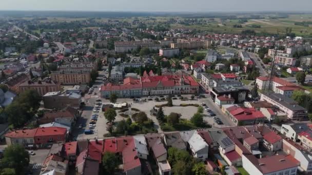 Indah Lapangan Pasar Landscape Pusat Kota Lubaczow Pemandangan Udara Polandia — Stok Video