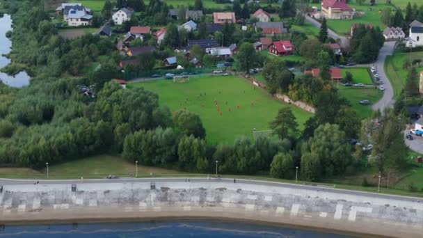 Prachtig Landschap Stadion Myczkowce Bieszczady Luchtfoto View Polen Hoge Kwaliteit — Stockvideo