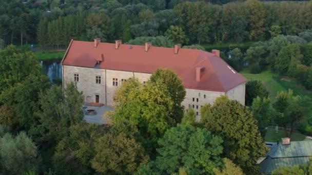 Beautiful Royal Castle Old Town Sanok Aerial View Poland High — Stock Video