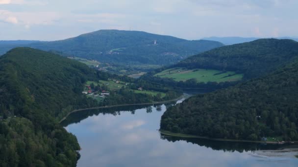 Güzel Manzara Myczkowce Gölü Dağları Bieszczady Hava Manzarası Polonya Yüksek — Stok video
