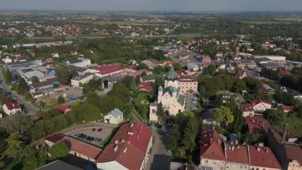 Όμορφο Τοπίο Παλιά Πόλη Εκκλησία Jaroslaw Αεροφωτογραφία Πολωνία Υψηλής Ποιότητας — Αρχείο Βίντεο
