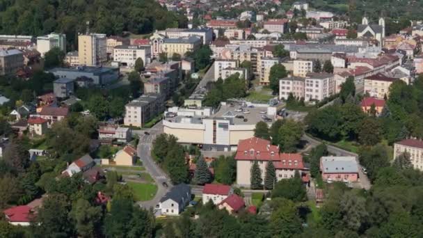 美丽的风景画廊Mall Sanok Aerial View Poland 高质量的4K镜头 — 图库视频影像