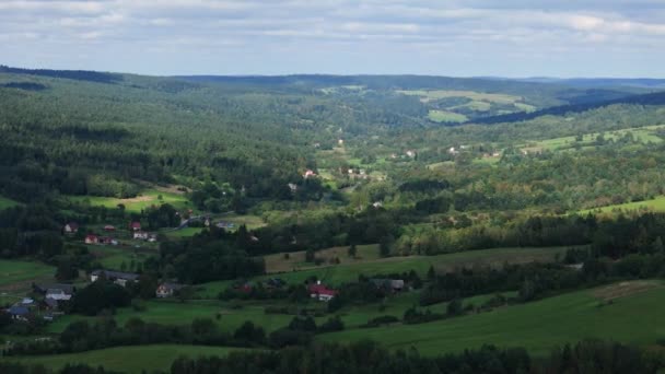 Vackra Landskap Forest Mountains Bieszczady Bircza Antenn View Poland Högkvalitativ — Stockvideo