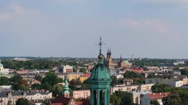 Piękny Kościół Wieżowy Stare Miasto Radom Widok Lotu Ptaka Polska — Wideo stockowe