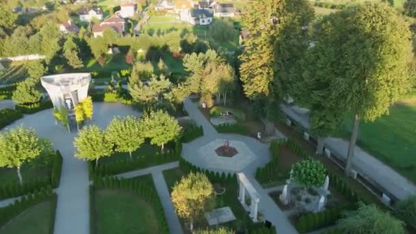 Beautiful Biblical Garden Basilica Stara Wies Aerial View Poland High — Stock Video