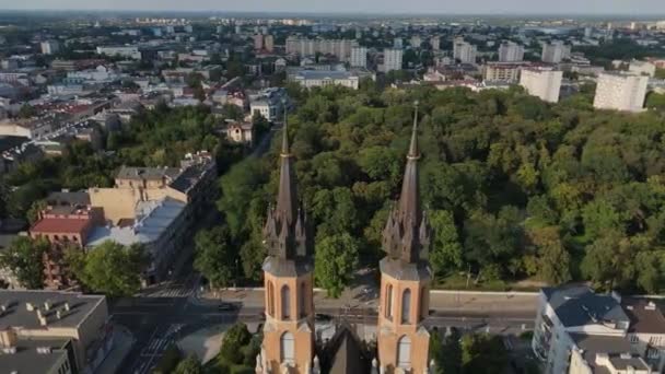 Prachtige Tower Cathedral Radom Aerial View Polen Hoge Kwaliteit Beeldmateriaal — Stockvideo