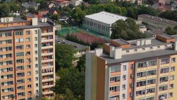 Beautiful Skyscrapers Tennis Court Radom Aerial View Poland High Quality — Stock Video