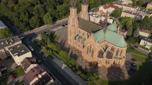 Krásná Krajina Katedrála Radom Aerial View Polsko Vysoce Kvalitní Záběry — Stock video