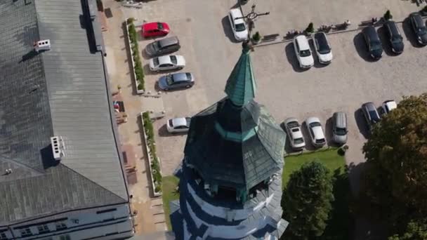Gyönyörű Cross Tower Basilica Chelm Aerial View Lengyelország Kiváló Minőségű — Stock videók
