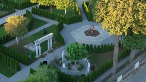 Hermoso Jardín Bíblico Basílica Stara Wies Vista Aérea Polonia Imágenes — Vídeos de Stock