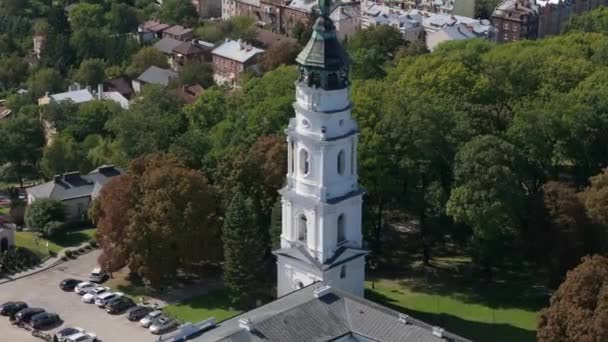 Bella Torre Basilica Chelm Vista Aerea Polonia Filmati Alta Qualità — Video Stock