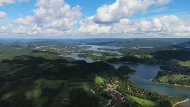 Vackra Landskap Berg Bieszczady Wolkowyja Lake Solina Flygfoto Polen Högkvalitativ — Stockvideo