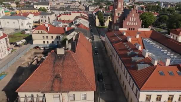 Beautiful Road Old Town Church Radom Aerial View Poland High — Stock Video
