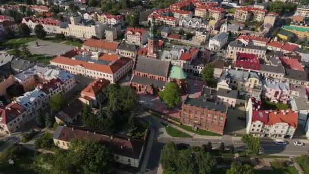 Vacker Old Town Church Radom Flygfoto Polen Högkvalitativ Film — Stockvideo