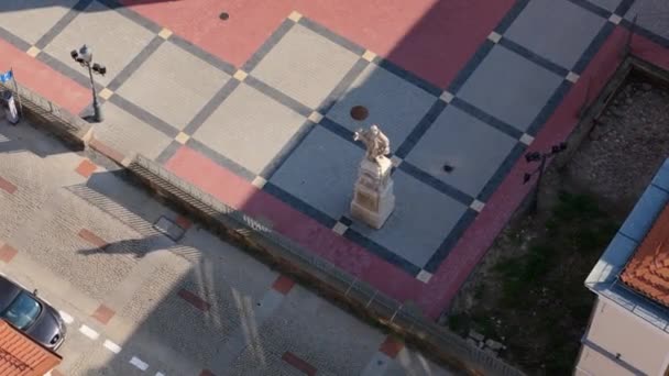 Beautiful Statue Old Town Church Radom Aerial View Poland High — Stock Video