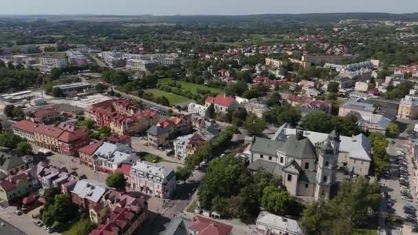 Gyönyörű Tájkép Templom Óváros Chelm Aerial View Lengyelország Kiváló Minőségű — Stock videók