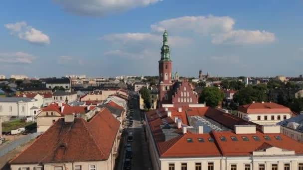 Gyönyörű Templom Óváros Radom Aerial View Lengyelország Kiváló Minőségű Felvételek — Stock videók