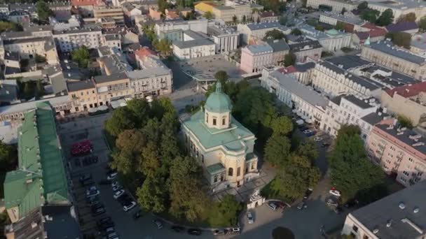 Landskab Kirke Forfatning Square Radom Aerial View Polen Høj Kvalitet – Stock-video