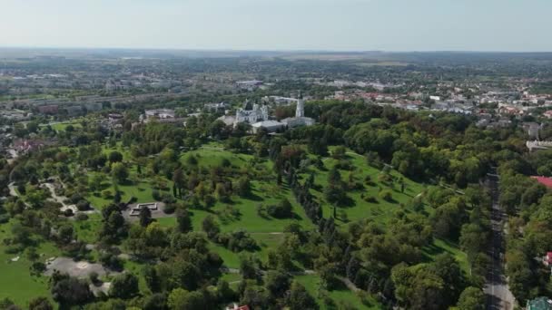 Prachtige Landschap Hill Basiliek Chelm Aerial View Polen Hoge Kwaliteit — Stockvideo