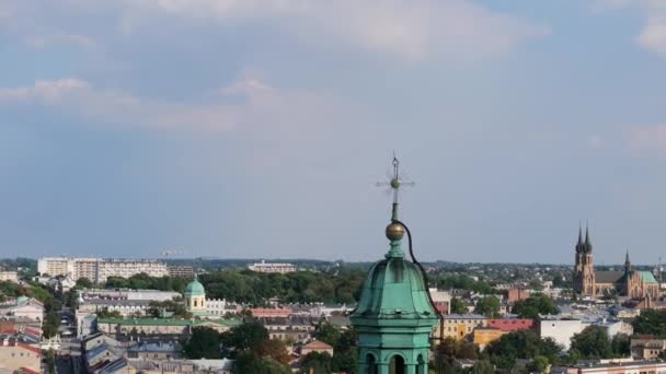 Prachtige Tower Church Old Town Radom Aerial View Polen Hoge — Stockvideo