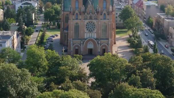 Krásná Katedrála Radom Aerial View Polsko Vysoce Kvalitní Záběry — Stock video