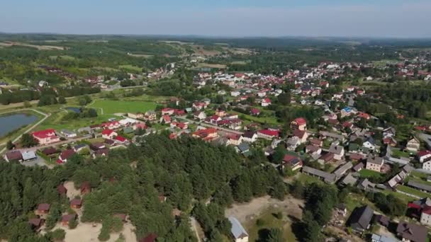Hermoso Paisaje Centro Ciudad Casas Bosque Krasnobrod Vista Aérea Polonia — Vídeos de Stock