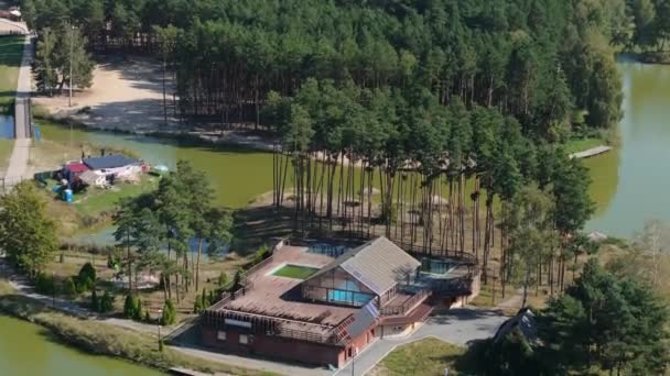 Beautiful Island Swimming Pool Lagoon Krasnobrod Aerial View Poland High — Stock Video