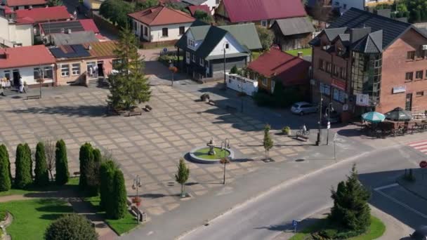Bela Fonte Downtown Square Krasnobrod Vista Aérea Polónia Imagens Alta — Vídeo de Stock