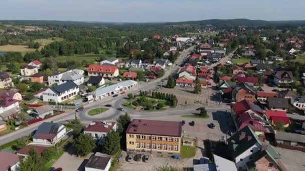 Schönes Panorama Downtown Square Krasnobrod Luftaufnahme Polen Hochwertiges Filmmaterial — Stockvideo