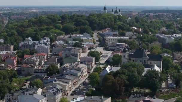 Krásná Krajina Staré Město Hill Basilica Chelm Aerial View Polsko — Stock video