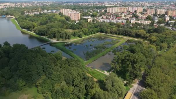 Linda Paisagem Borki Lagoa Lagoa Radom Aerial View Polônia Imagens — Vídeo de Stock