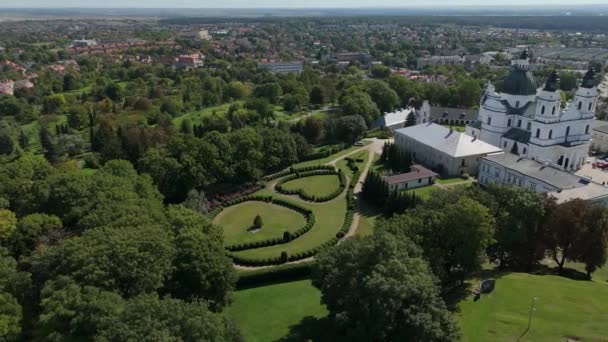 Beautiful Rosary Garden Basilica Chelm Aerial View Poland High Quality — Stock Video