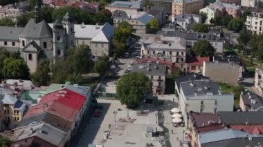 Güzel Eski Kasaba Pazar Meydanı Chelm Hava Manzarası Polonya. Yüksek kalite 4k görüntü