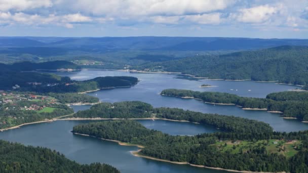 Prachtig Landschap Bergen Bieszczady Wolkowyja Lake Solina Aerial View Polen — Stockvideo