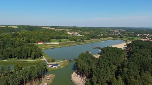 Bellissimo Paesaggio Laguna Krasnobrod Vista Aerea Polonia Filmati Alta Qualità — Video Stock