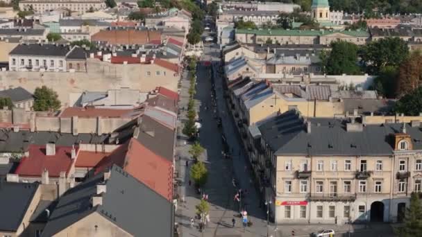 Hermosa Promenade Street Old Town Radom Vista Aérea Polonia Imágenes — Vídeo de stock
