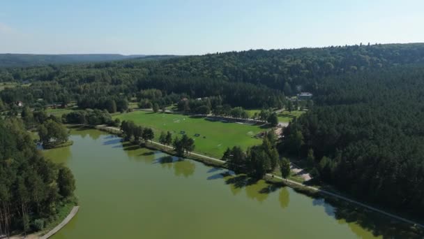 Beautiful Landscape Stadium Krasnobrod Aerial View Poland High Quality Footage — Stock Video