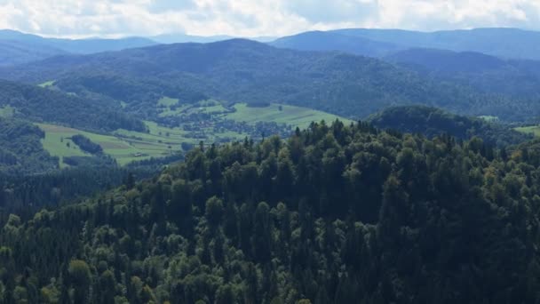 Bellissimo Paesaggio Foresta Montagna Bieszczady Wolkowyja Vista Aerea Polonia Filmati — Video Stock