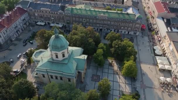 Kirkens Grunnlovsplass Radom Aerial View Polen Opptak Høy Kvalitet – stockvideo