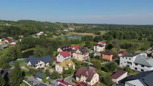 Bella Paesaggio Case Montagna Krasnobrod Vista Aerea Polonia Filmati Alta — Video Stock