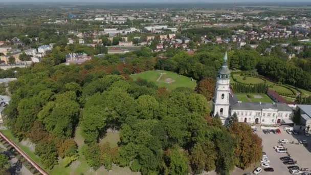 Beautiful Landscape Hill Basilica Chelm Aerial View Poland High Quality — Stock Video