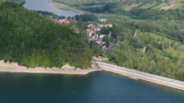 Beautiful Landscape Dam Lake Solina Bieszczady Aerial View Poland High — Stock Video