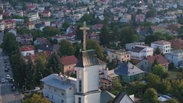 Belle Croix Eglise Jaroslaw Vue Aérienne Pologne Images Haute Qualité — Video