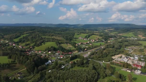 Gyönyörű Táj Hegység Bieszczady Uherce Mineralne Aerial View Lengyelország Kiváló — Stock videók