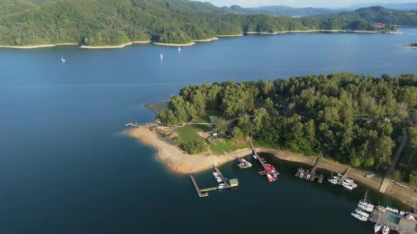 Landscape Port Headland Polanczyk Lake Solina Bieszczady Aerial View Poland — Stock Video